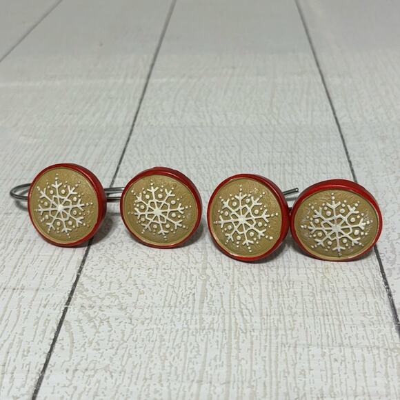 Red and Tan Snowflake Shower Curtain Hooks Set of 12 - Picture 8 of 9